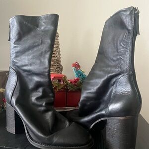 Free People Elle Black Leather Heeled Boots